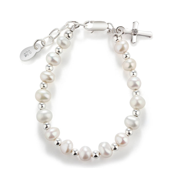 Girls Silver Baby Cross Bracelet Baptism & Communion Gift: Large 6-12 Years - Lulu Bella Boutique