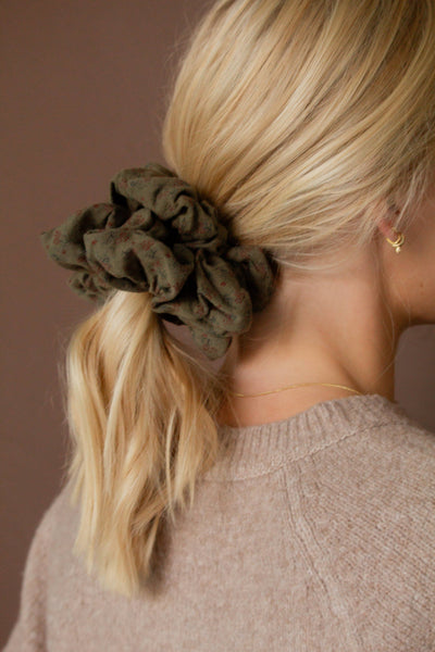 Dark Olive Floral Jumbo Scrunchie - Lulu Bella Boutique