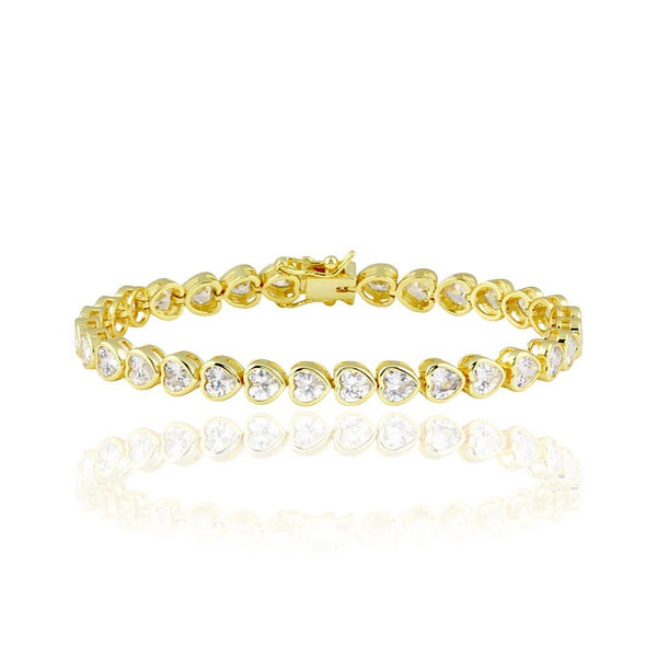 Heart Bezel Set Tennis Bracelet: 18k Gold - Lulu Bella Boutique
