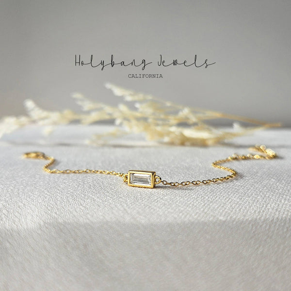 BAGUETTE THIN CHAIN BRACELET: White - Lulu Bella Boutique