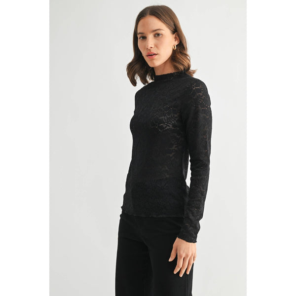 LACE MOCK NECK TOP: Black / S-M-L(2-2-2) - Lulu Bella Boutique