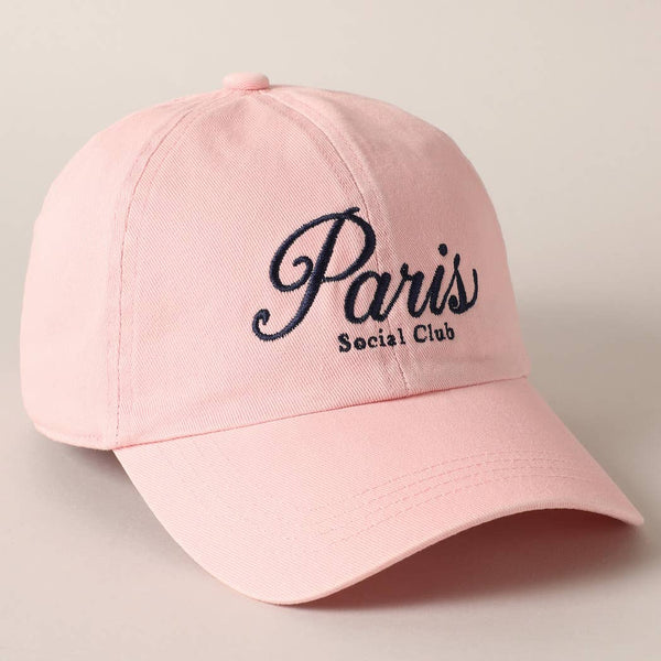 Paris Social Club Text Embroidery Baseball Cap: Beige / ONE SIZE - Lulu Bella Boutique