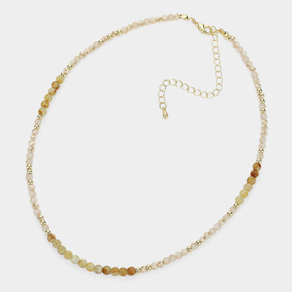 Natural Stone Metal Ball Faceted Beaded Choker Necklace: CORAL - Lulu Bella Boutique