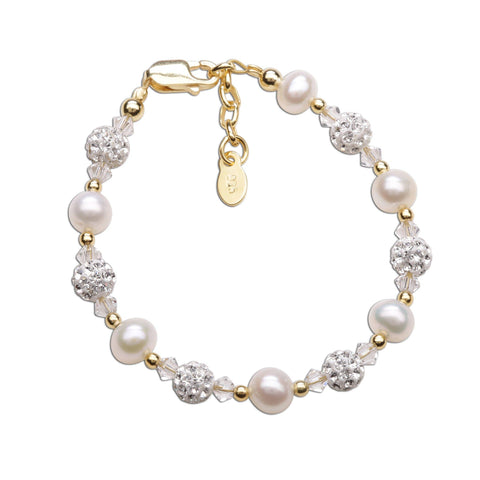 Children's 14K Gold Plated Pearl Baby Bracelet Kids Jewelry: Large 6-12 Years