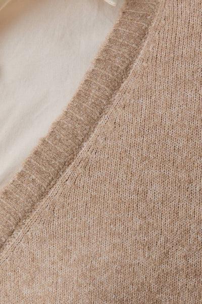 LONG SLEEVE SHIRT COLLAR LAYERED PULL OVER SWEATER TOP: OATMEAL / S - Lulu Bella Boutique