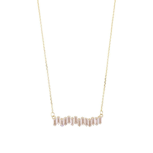 CZ Baguette Bar Necklace: Yellow Gold - Lulu Bella Boutique