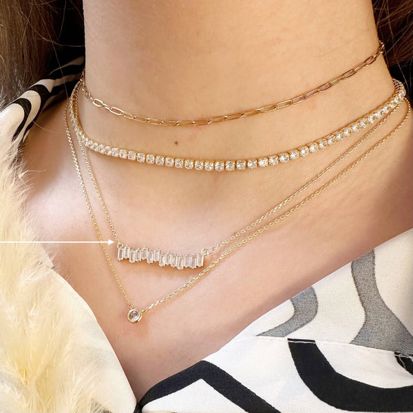 CZ Baguette Bar Necklace: Yellow Gold - Lulu Bella Boutique