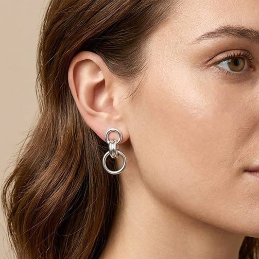 14K Gold Dipped Double Link Drop Earrings: Silver,White - Lulu Bella Boutique