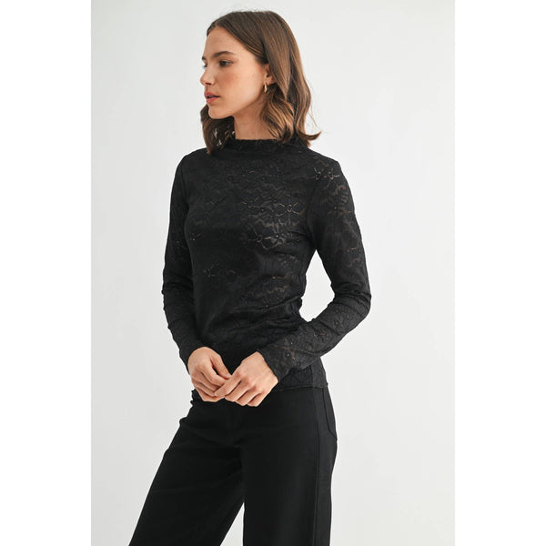 LACE MOCK NECK TOP: Black / S-M-L(2-2-2) - Lulu Bella Boutique