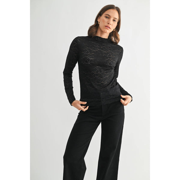 LACE MOCK NECK TOP: Black / S-M-L(2-2-2) - Lulu Bella Boutique