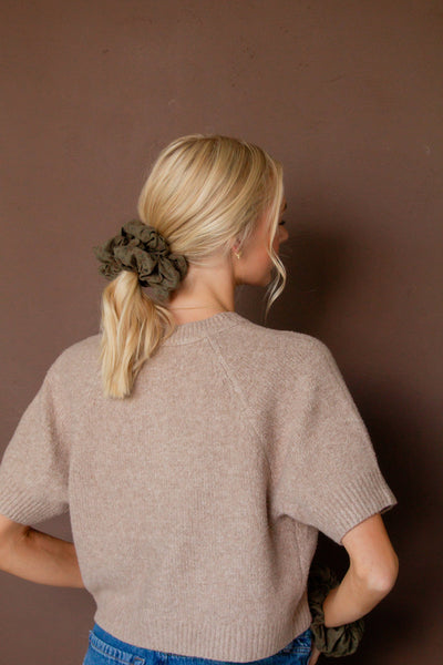 Dark Olive Floral Jumbo Scrunchie - Lulu Bella Boutique