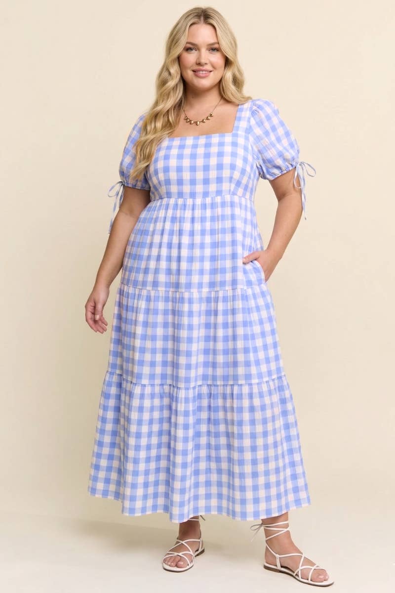blue gingham tiered dress Sassy Shortcake Lacy Lattice Gingham Dress