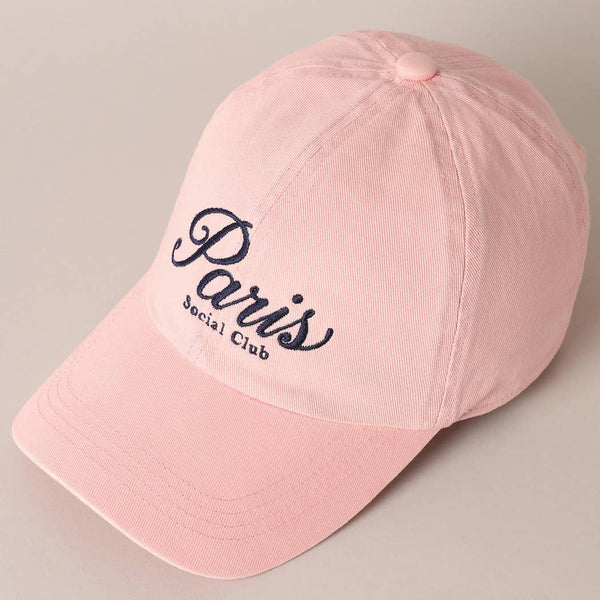 Paris Social Club Text Embroidery Baseball Cap: Beige / ONE SIZE - Lulu Bella Boutique