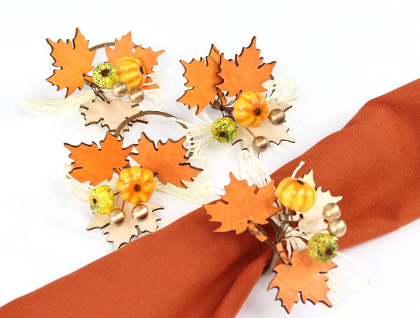 Pack of 6-Wood Maple pumpkin Napkin rings for Thanksgiving - Lulu Bella Boutique