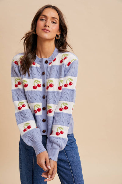 CHERRY KNITTED CARDIGAN: ICY BLUE / L - Lulu Bella Boutique