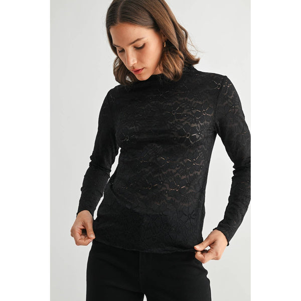 LACE MOCK NECK TOP: Black / S-M-L(2-2-2) - Lulu Bella Boutique