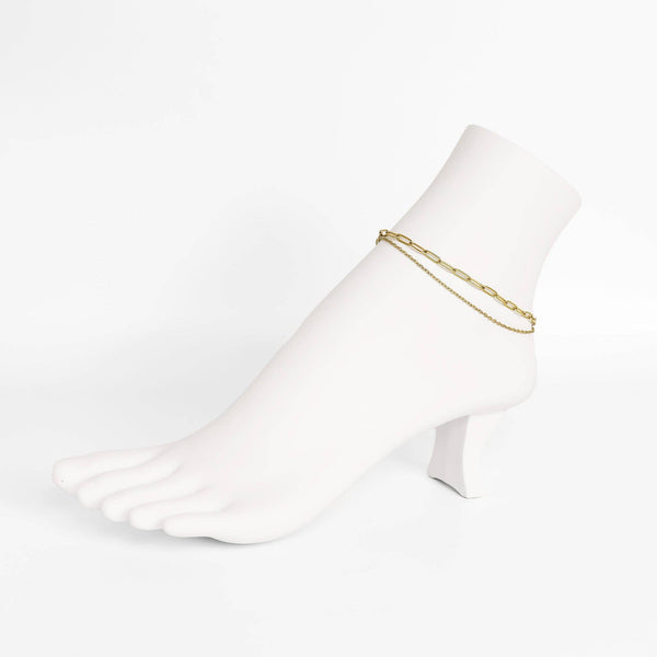 2 Row Stainless Steel Loop and Paperclip Chain Anklet: Stainless - Lulu Bella Boutique