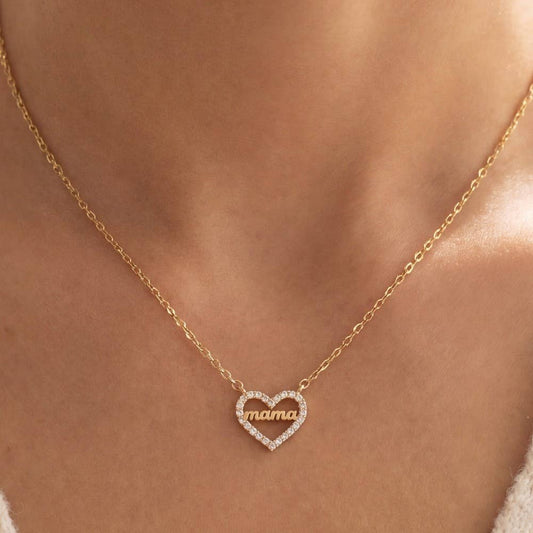 14K Gold Dipped Cz Mama Heart Necklace: GD - Lulu Bella Boutique