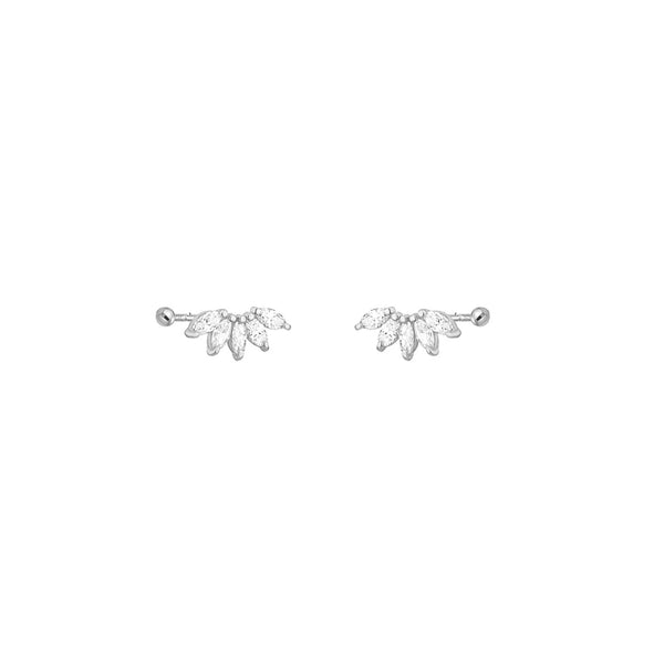CZ Marquise Fan Screw Flat Back Earrings: Silver - Lulu Bella Boutique