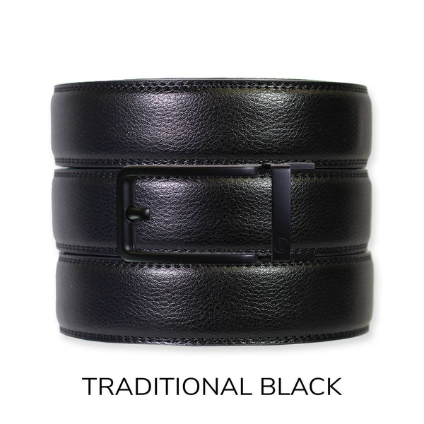 Black Leather Ratchet Belt & Buckle Set: Iron - Lulu Bella Boutique