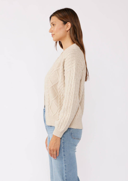 Long Sleeve Cable Zip-Up Coatigan: Natural