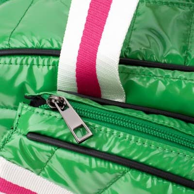 Puffer Pickle Ball Tote Green with Pink Stripe  - Lulu Bella Boutique
