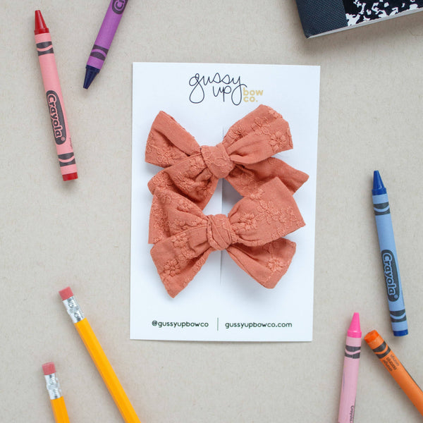 Coral Embroidered Classic Pigtail Set | Back to School 24 Collection - Lulu Bella Boutique