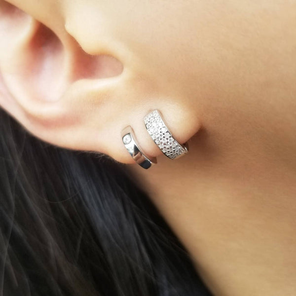 PAVED CHUNKY HUGGIE EARRINGS - E-H4116 / E-HT1174 / E-HT1173: 18K GOLD / 6MM - Lulu Bella Boutique