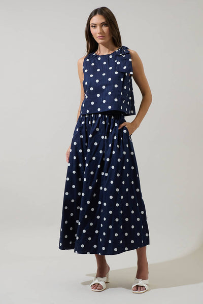 Caryn Polka Dot Sleeveless Top: NavyWhite / XS - Lulu Bella Boutique