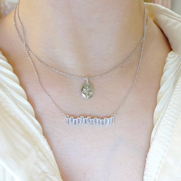 CZ Baguette Bar Necklace: Yellow Gold - Lulu Bella Boutique