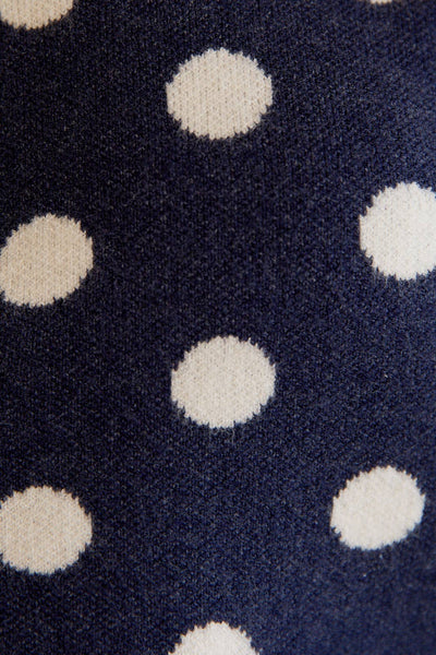 ROUND NECK BUTTON UP POLKA DOT SWEATER CARDIGAN: NAVY-CREAM DOT / S - Lulu Bella Boutique