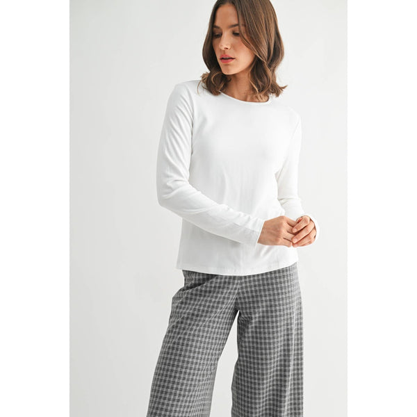 ROUND NECK LONG SLEEVE KNIT TOP: Ivory / S-M-L(2-2-2) - Lulu Bella Boutique