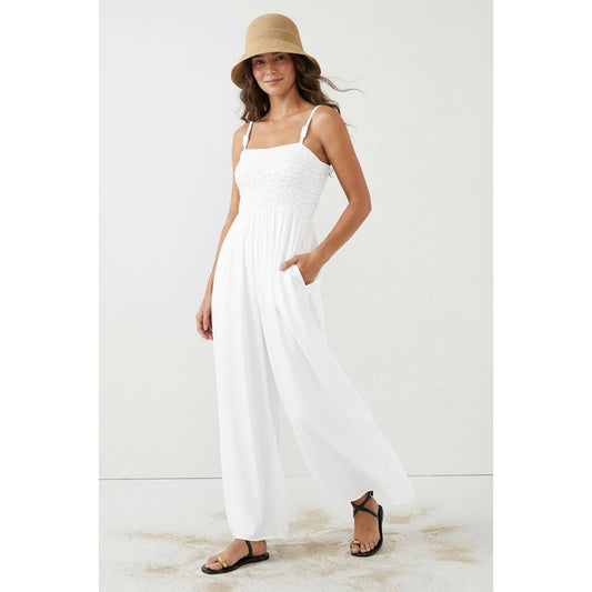 Cord Detail Smocking Jumpsuit: Off White
