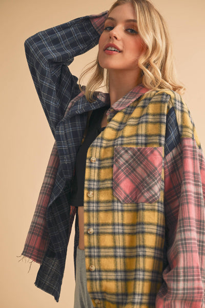 Nella Multi Color Plaid Flannel Shirt: Blue/Pink/Yellow / Contemporary