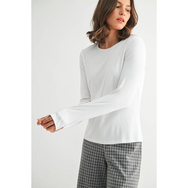 ROUND NECK LONG SLEEVE KNIT TOP: Ivory / S-M-L(2-2-2) - Lulu Bella Boutique