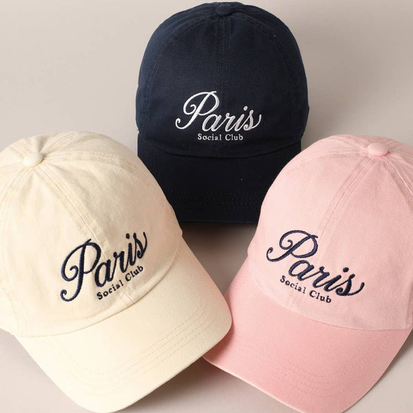 Paris Social Club Text Embroidery Baseball Cap: Beige / ONE SIZE - Lulu Bella Boutique