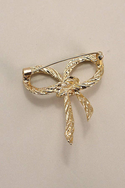ROPE GOLD BOW RIBBON BOW KNOT BROOCH | 40BC304: GOLD - Lulu Bella Boutique