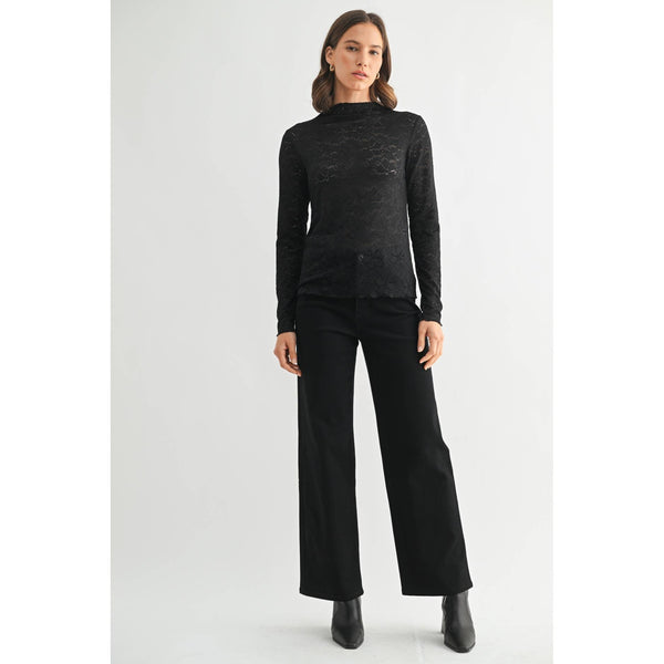 LACE MOCK NECK TOP: Black / S-M-L(2-2-2) - Lulu Bella Boutique