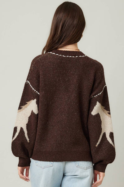 Fall Top Rated Knit Horse Cozy Cardigan: Brown / S/M - Lulu Bella Boutique