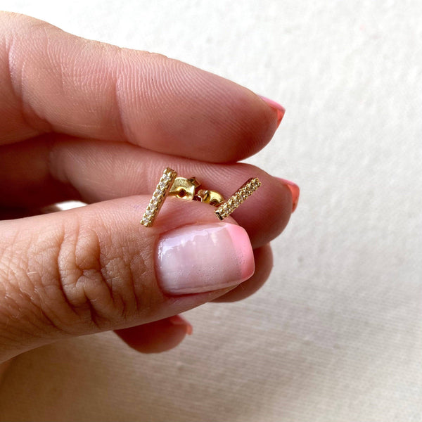 18k Gold Filled Dainty CZ Bar Stud Earrings For Wholesale An - Lulu Bella Boutique