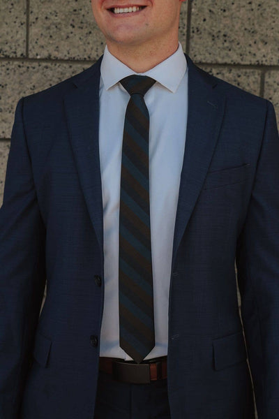 Kutcher - Blue and Brown Striped Tie: 3.25" Standard Tie - Lulu Bella Boutique