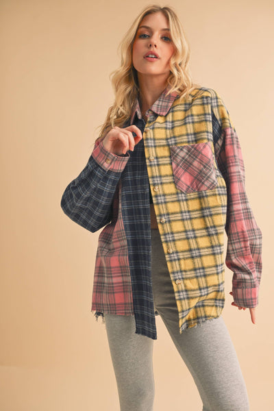 Nella Multi Color Plaid Flannel Shirt: Blue/Pink/Yellow / Contemporary
