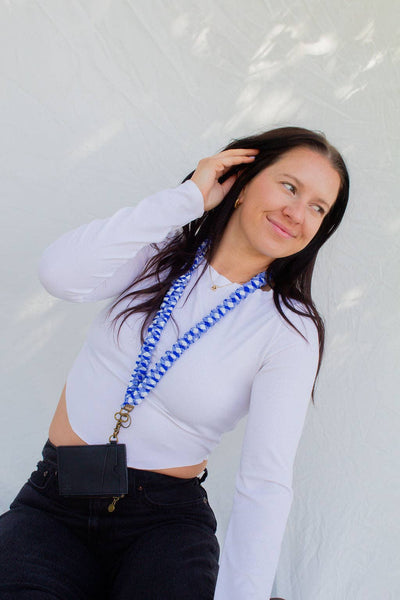 Royal Blue Checkered Lanyard - Lulu Bella Boutique
