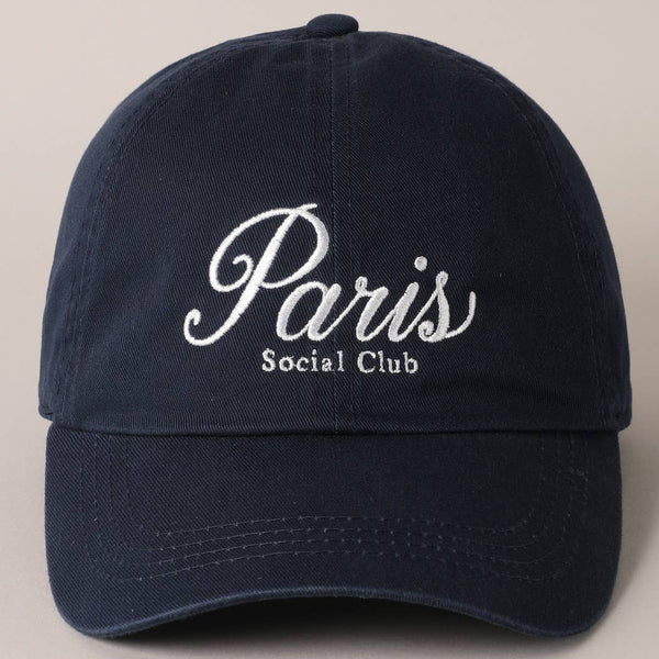 Paris Social Club Text Embroidery Baseball Cap: Beige / ONE SIZE - Lulu Bella Boutique