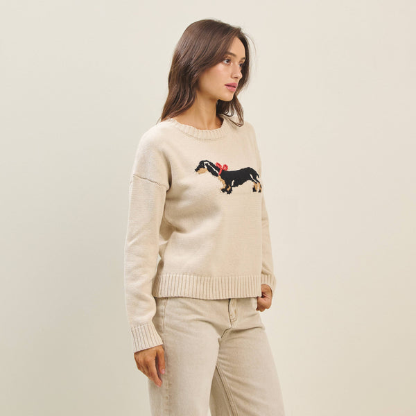 Bow dog sweater: Natural / S - Lulu Bella Boutique