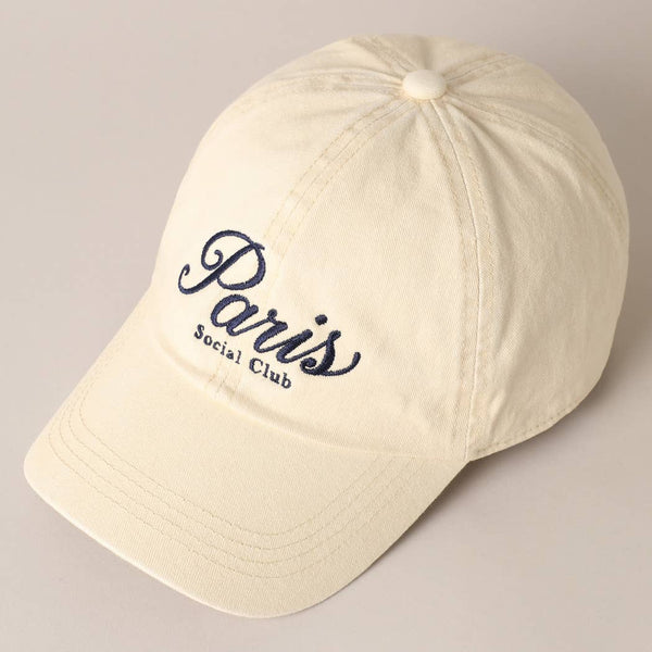 Paris Social Club Text Embroidery Baseball Cap: Beige / ONE SIZE - Lulu Bella Boutique