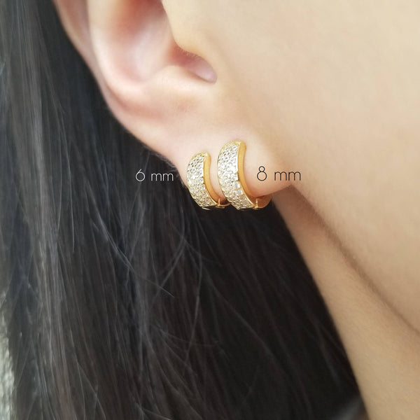 PAVED CHUNKY HUGGIE EARRINGS - E-H4116 / E-HT1174 / E-HT1173: 18K GOLD / 6MM - Lulu Bella Boutique