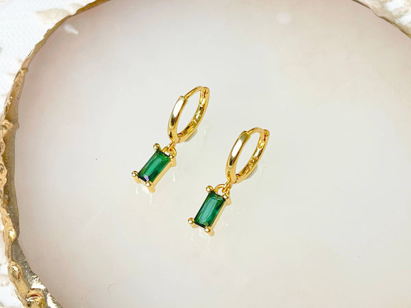 E150 emerald hoop earring, emerald earring, dangle earring - Lulu Bella Boutique