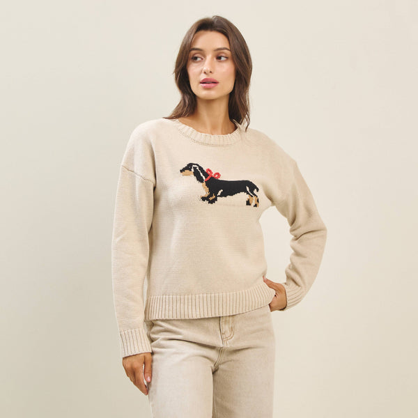 Bow dog sweater: Natural / S - Lulu Bella Boutique