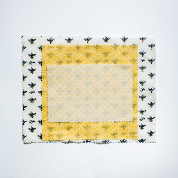 Reusable Beeswax Food Wraps: Honey Bees Set of 3: Wholesale - Lulu Bella Boutique